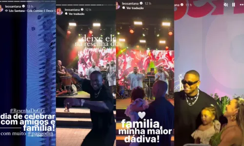 
				
					Léo Santana celebra aniversário com festa e pagode: 'Resenha do GG'
				
				