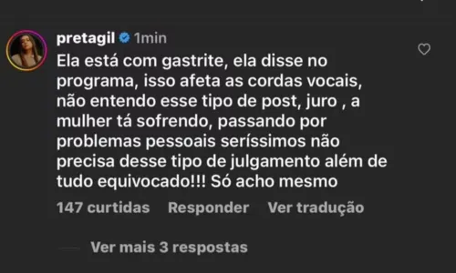 
				
					Naiara Azevedo é criticada por voz rouca e Preta Gil a defede
				
				