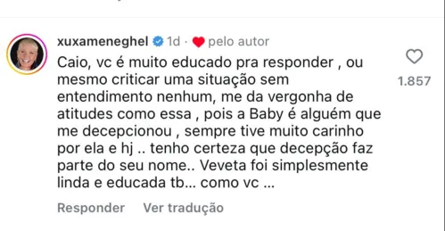 
				
					Xuxa afirma estar decepcionada com Baby após polêmica com Ivete
				
				