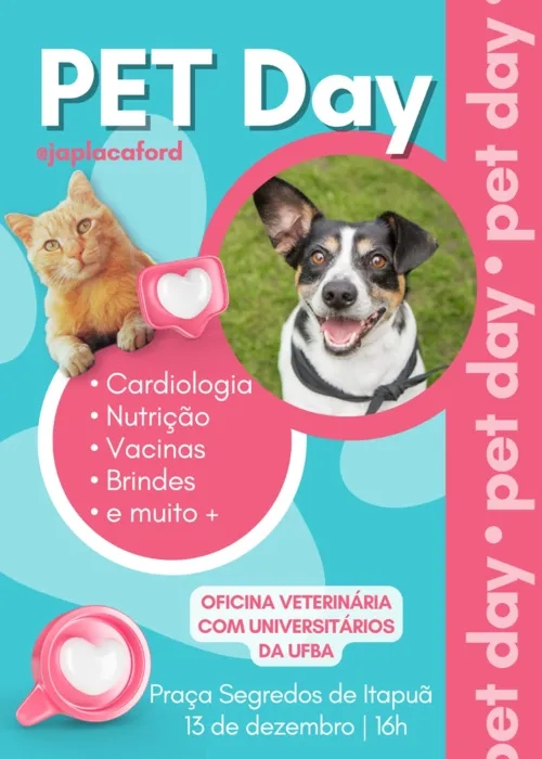 
				
					Ação gratuita oferece cardiologia, nutrição e vacinas pet em Piatã
				
				