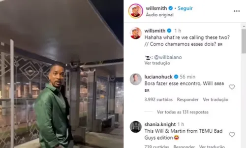 
				
					Ator Will Smith compartilha vídeo de sósia baiano criado por IA; veja
				
				