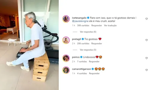 
				
					Caetano Veloso mostra treino e ganha elogio de Preta Gil: ‘Gostoso'
				
				