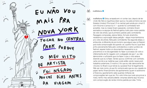 
				
					Cantora baiana é impedida de entrar nos Estados Unidos: 'Arrasada'
				
				