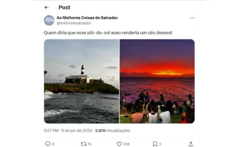 
				
					Céu de Salvador tem 'explosão de cores' e viraliza neste domingo (9)
				
				