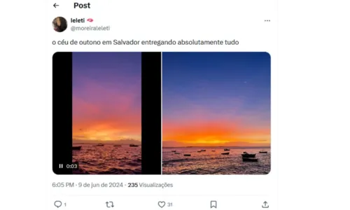 
				
					Céu de Salvador tem 'explosão de cores' e viraliza neste domingo (9)
				
				