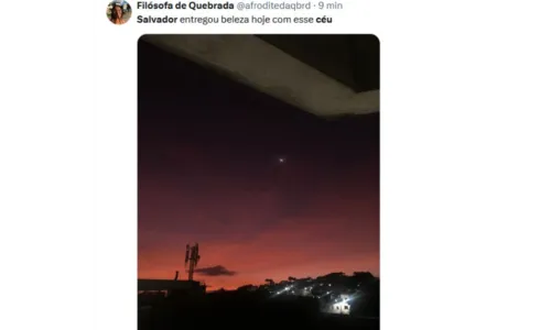 
				
					Céu de Salvador tem 'explosão de cores' e viraliza neste domingo (9)
				
				