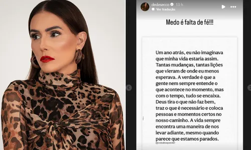 
				
					Deborah Secco desabafa após separação: 'Deus tira o que não faz bem'
				
				