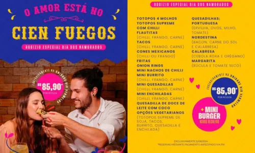 
				
					Dia dos Namorados: 5 restaurantes com opções até R$ 100 em Salvador
				
				