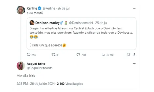 
				
					Ex-BBB Kerline detona irmã de Davi Brito após troca de farpas
				
				