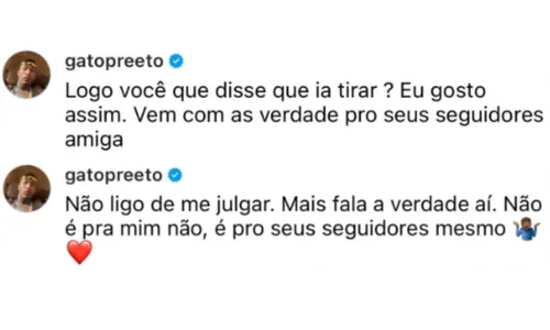 
				
					Gato Preto revela que Bia Miranda pensou em fazer aborto: 'Ia tirar'
				
				