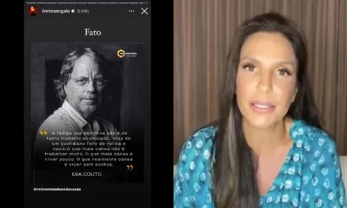 
				
					Ivete Sangalo faz reflexão enigmática e intriga fãs: 'Viver pouco'
				
				