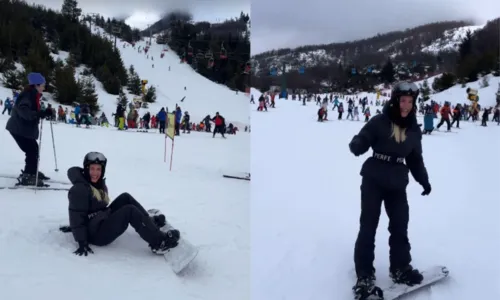 
				
					Lore Improta se arrisca no snowboard e Liz impressiona na neve
				
				