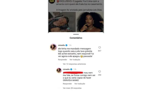 
				
					MC Mirella diz que Yuri Lima a procurou quando Iza anunciou gravidez
				
				