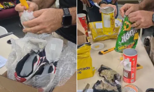 
				
					Operação nos Correios acha drogas em salgadinhos, tênis e panela
				
				