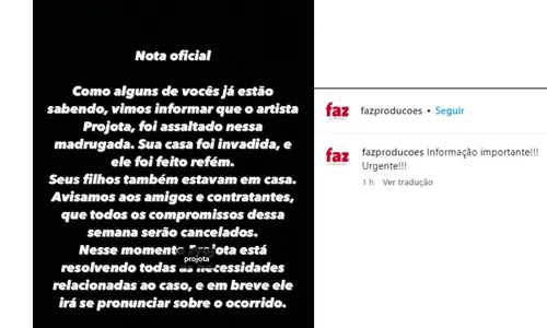 
				
					Projota tem casa invadida e é feito refém com os filhos por criminosos
				
				