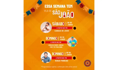 
				
					São João nos shoppings: confira programação gratuita em Salvador
				
				