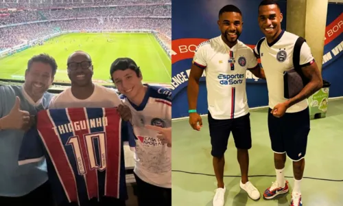 
				
					Thiaguinho, Davi e mais famosos assistem jogo do Bahia na Fonte Nova
				
				