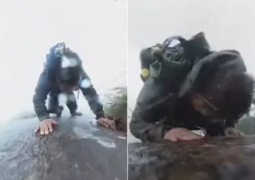 
				
					Turista escorrega em pedra e é salvo por árvore em montanha na China
				
				