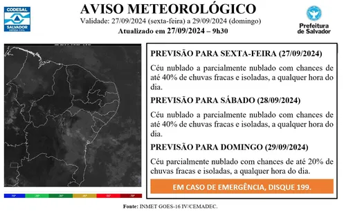 
				
					Vai chover? Saiba como ficará o tempo em Salvador neste fim de semana
				
				