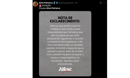 
				
					Aline Patriarca toma atitude contra fãs após momento íntimo com Diogo
				
				