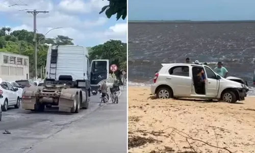 
				
					Carro bate em carreta e invade praia em cidade turística da Bahia
				
				