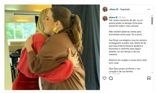 
				
					Eliana volta atrás em cancelar programa após perda de Tati Machado
				
				