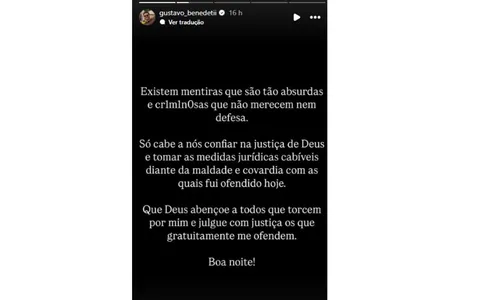 
				
					Ex-BBB Gustavo reage à acusação e ameaça ação judicial contra ex
				
				