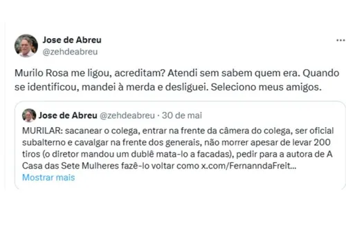 
				
					José de Abreu é obrigado pela Justiça a se retratar com Murilo Rosa
				
				