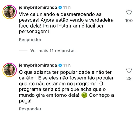 
				
					Power Couple: Jenny Miranda detona Gretchen: 'Personagem'
				
				