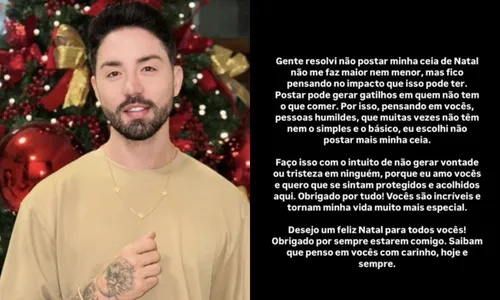 
				
					Rico Melquiades desiste de postar ceia de Natal e choca com motivo
				
				