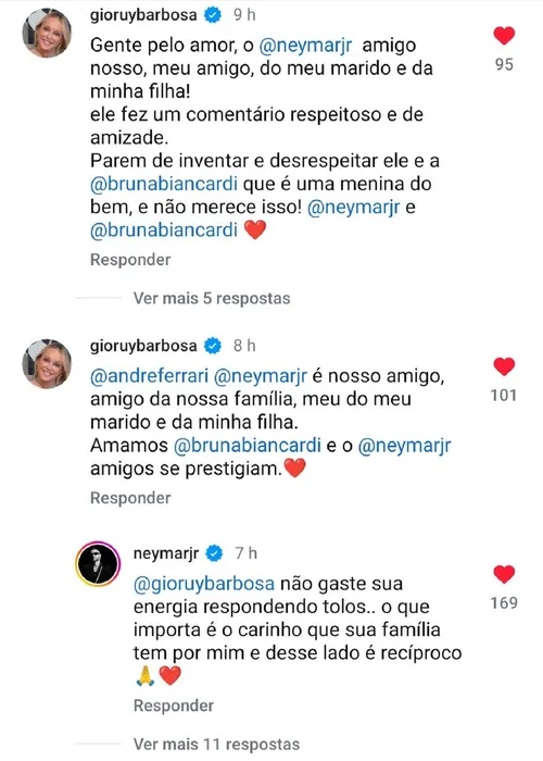 
				
					Neymar responde mãe de Marina Ruy Barbosa após elogio e solta o verbo
				
				