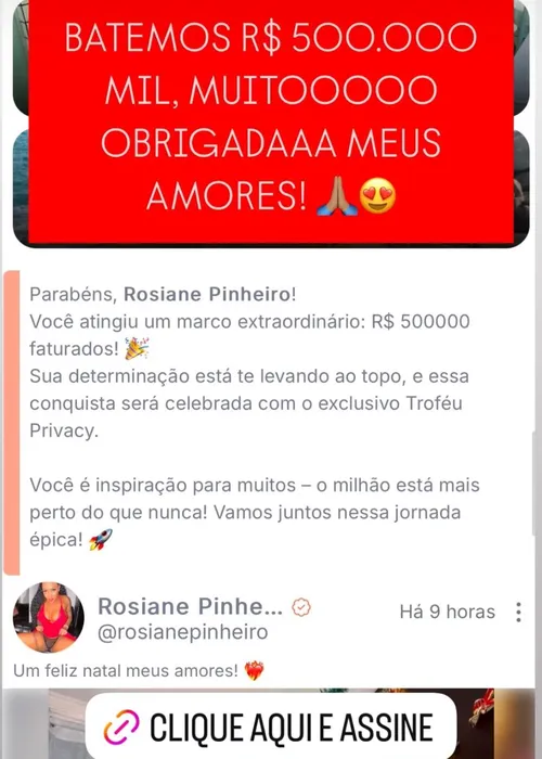 
				
					Rosiane Pinheiro expõe faturamento exorbitante em plataforma adulta
				
				