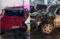 Carro de luxo invade estacionamento e atinge três veículos em Salvador