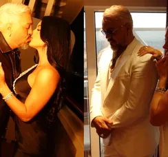 Belo e Rayane Figliuzzi trocam carícias em show de Alcione; VÍDEO