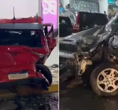 Carro de luxo invade estacionamento e atinge três veículos em Salvador