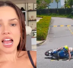 Juliette sofre queda de moto que ganhou do namorado; vídeo