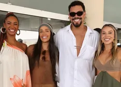 Aline e Vinícius minimizam polêmicas e posam com rivais do 'BBB 25'