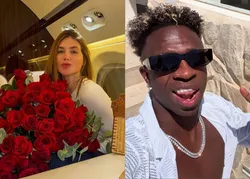 Virginia recebe buquê de flores após encontro com Vini Jr. em viagem