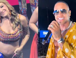 Léo Santana se derrete por Lore Improta e filho no Carnatal; VÍDEO