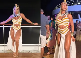 Aline Patriarca surge como Cleópatra em passeio de luxo e corpão choca