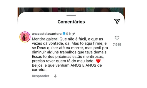 
				
					Ana Castela corta shows de agenda e expõe motivo
				
				