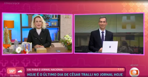 
					Ana Maria manda surpresa para César Tralli em despedida do Jornal Hoje
				
				