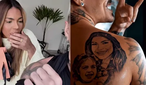 
					Biel surpreende Tays Reis ao tatuar o rosto dela e da filha; vídeo
				
				