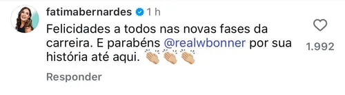 
					Fátima Bernardes reage à saída de William Bonner do Jornal Nacional
				
				