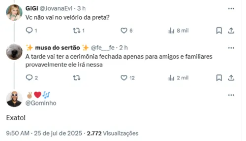 
					Gominho rebate internauta sobre velório de Preta Gil após 'Mais Você'
				
				