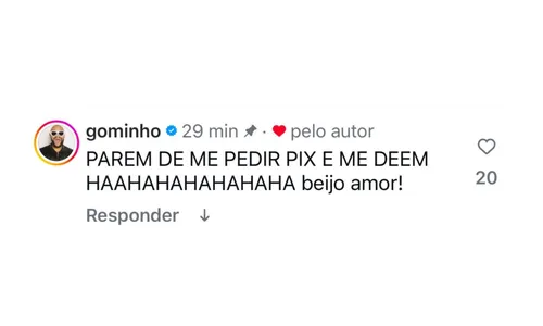 
					Gominho se pronuncia sobre R$ 5 milhões que teria herdado de Preta Gil
				
				