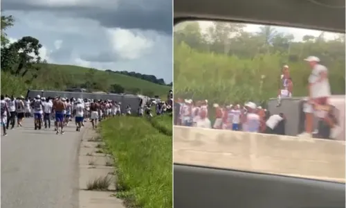 
					Ônibus que levava torcedores do Bahia para jogo tomba na BR-101
				
				