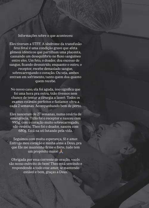 
					Clara Maia explica motivo da morte do filho após parto prematuro
				
				