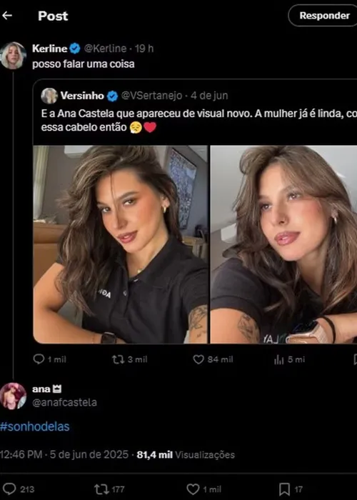 
				
					Ex-BBB Kerline flerta com Ana Castela e cantora dá resposta afiada
				
				