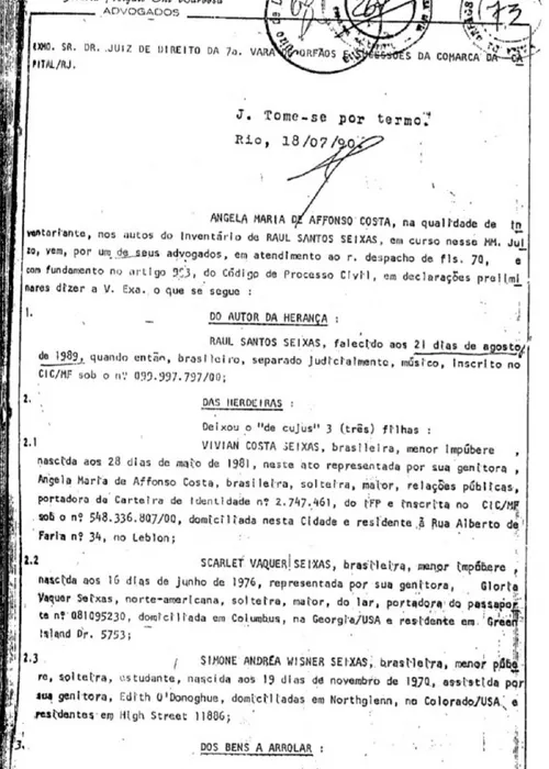 
					Filha de Raul Seixas detona viúva e expõe documentos da herança dele
				
				